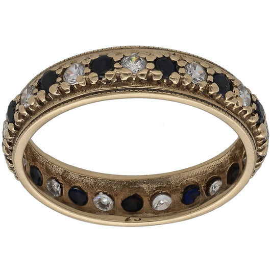 9ct Gold Sapphire & Cubic Zirconia Eternity Ring Size S