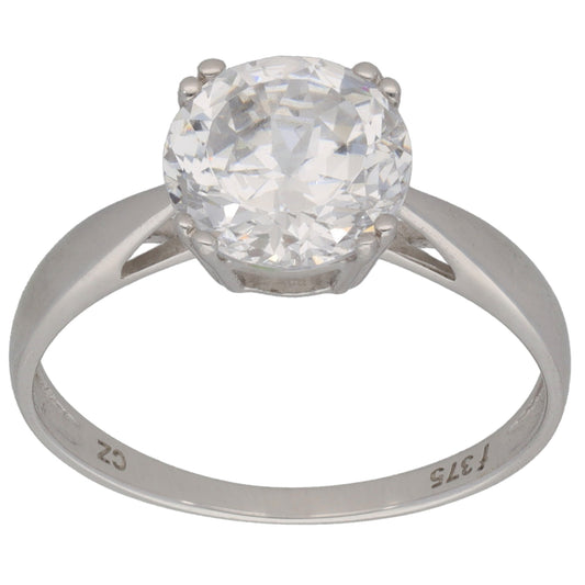 9ct White Gold Cubic Zirconia Single Stone Ring Size M