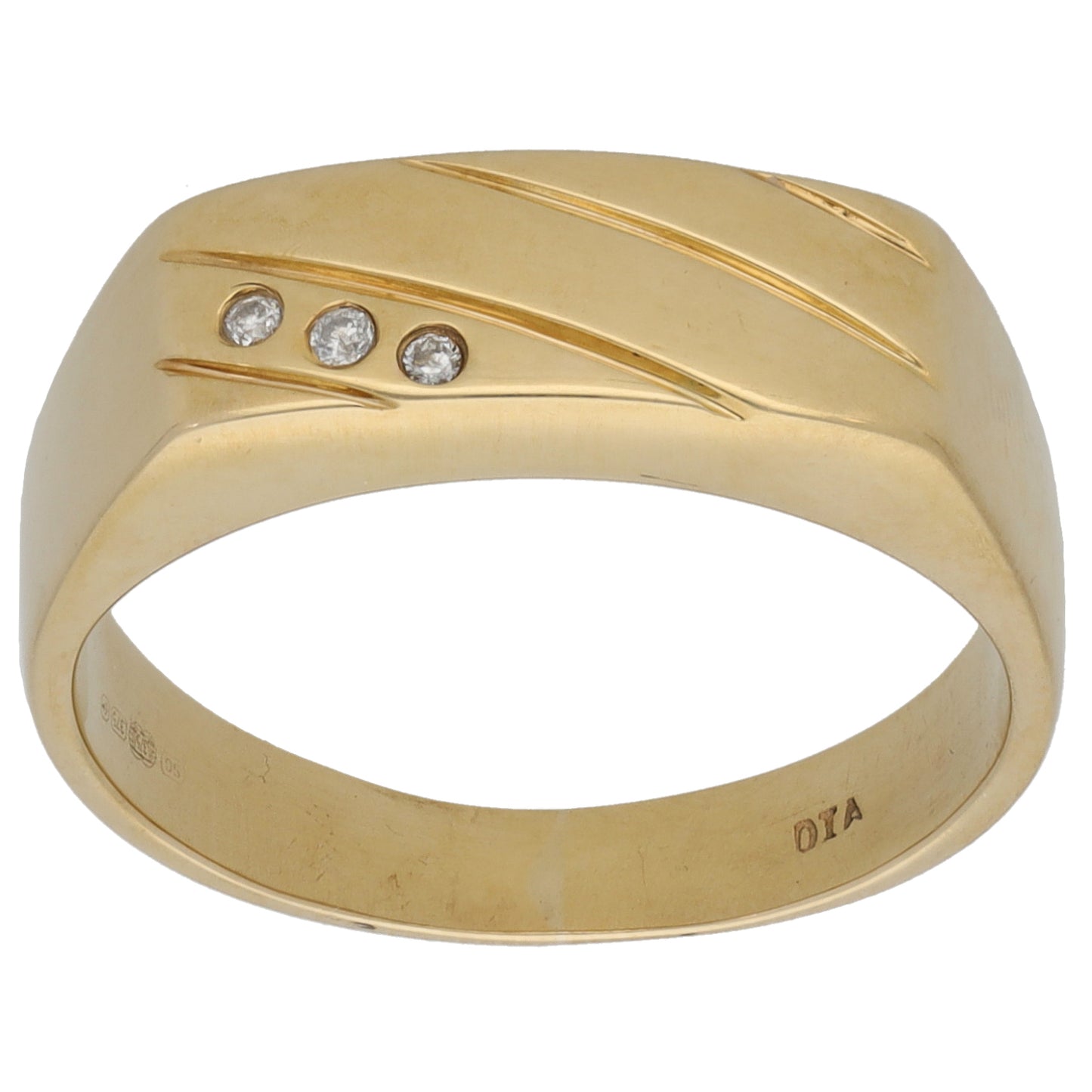 9ct Gold 0.03ct Diamond Patterned Signet Ring Size R