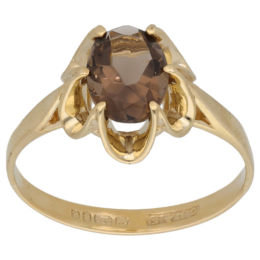 9ct Gold Smoky Quartz Single Stone Ring Size L