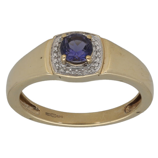 9ct Gold Iolite & 0.02ct Diamond Dress/Cocktail Ring Size S