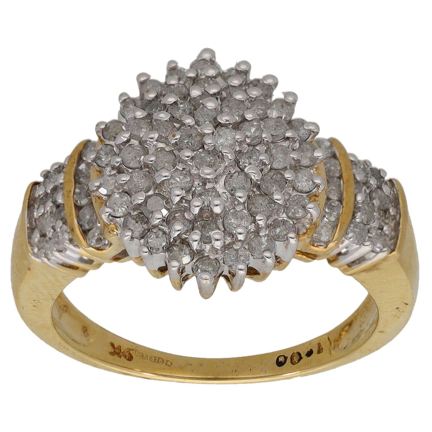 9ct Gold 1.00ct Diamond Cluster Ring Size P