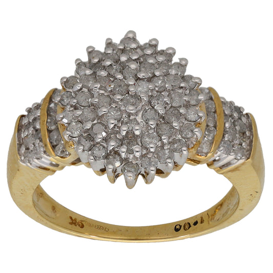9ct Gold 1.00ct Diamond Cluster Ring Size P