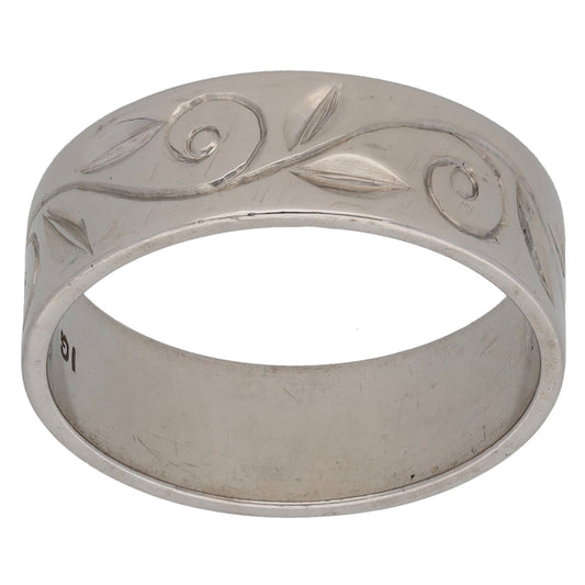 18ct White Gold Patterned Wedding Ring Size Q