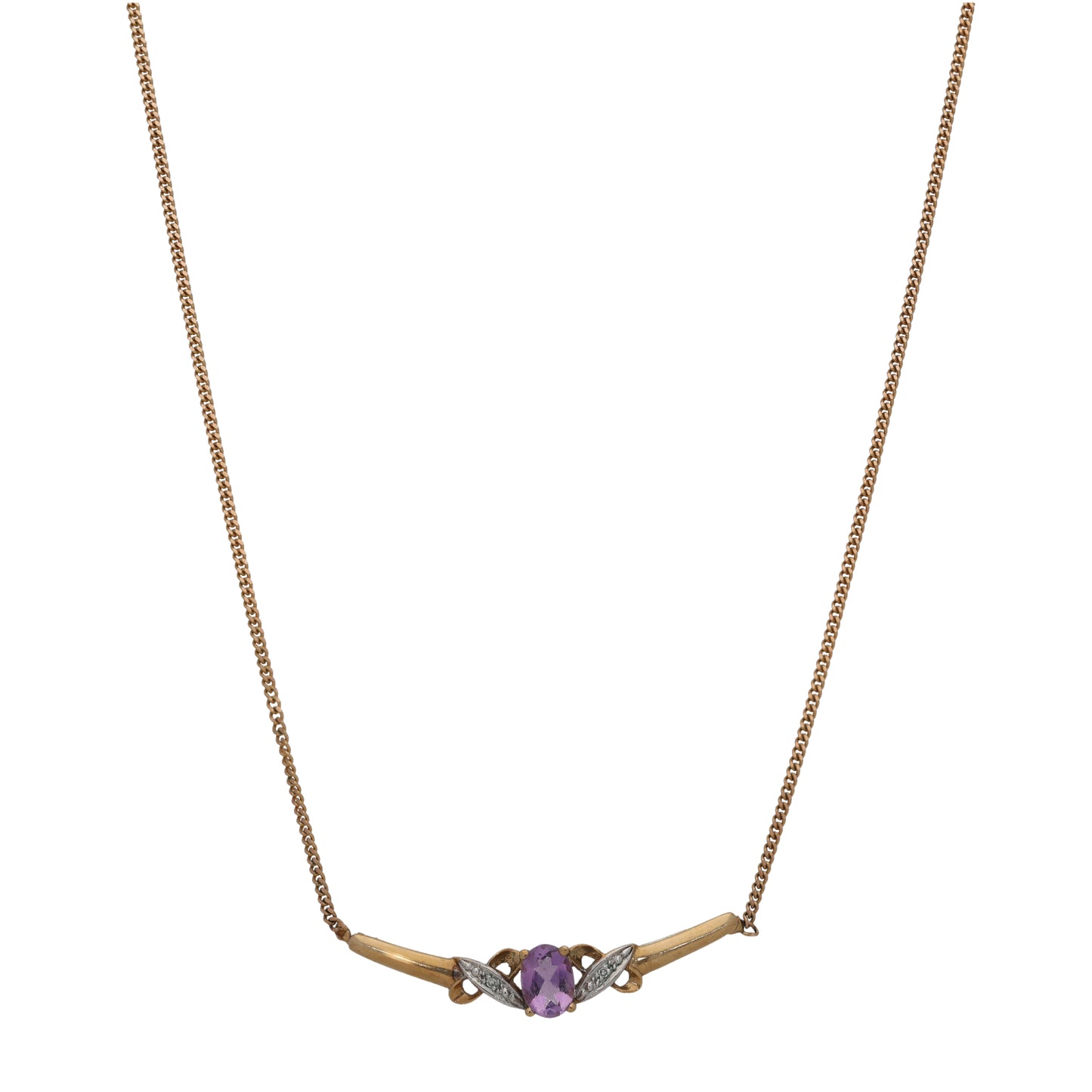 9ct Gold Amethyst & 0.02ct Diamond Fancy Necklace 16"