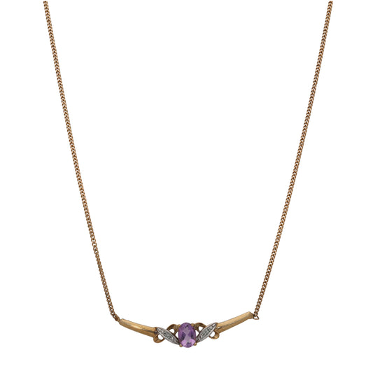9ct Gold Amethyst & 0.02ct Diamond Fancy Necklace 16"