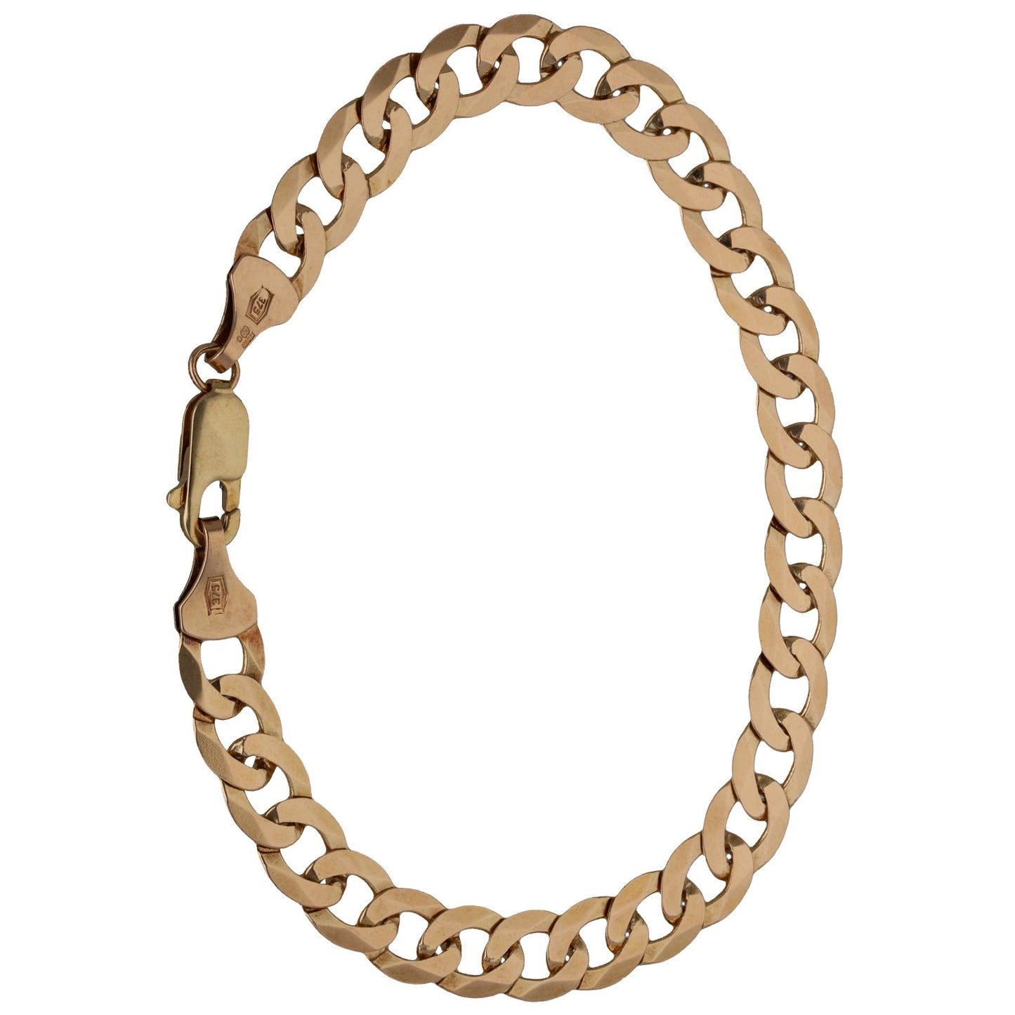 9ct gold curb link bracelet with hinged clasp and stamped hallmark tag