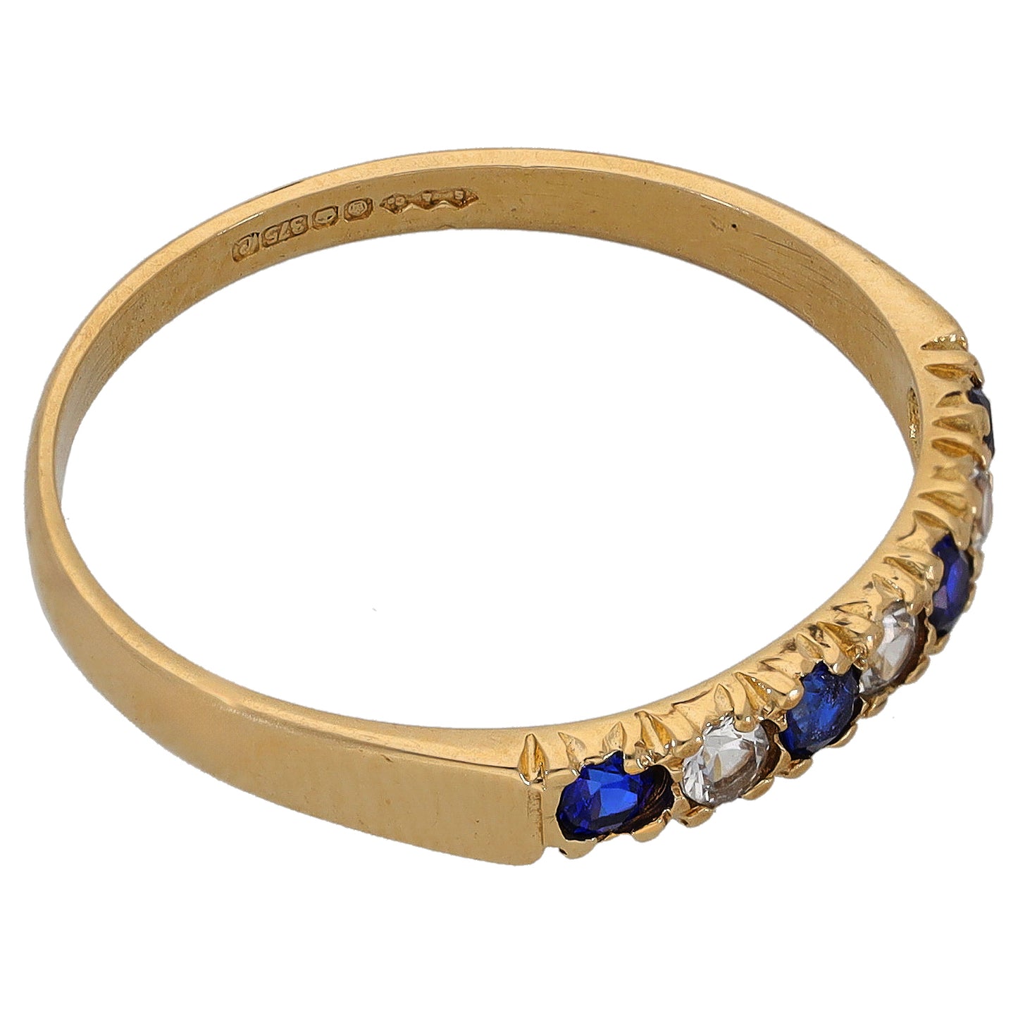9ct Gold Imitation Gems Half Eternity Ring Size R