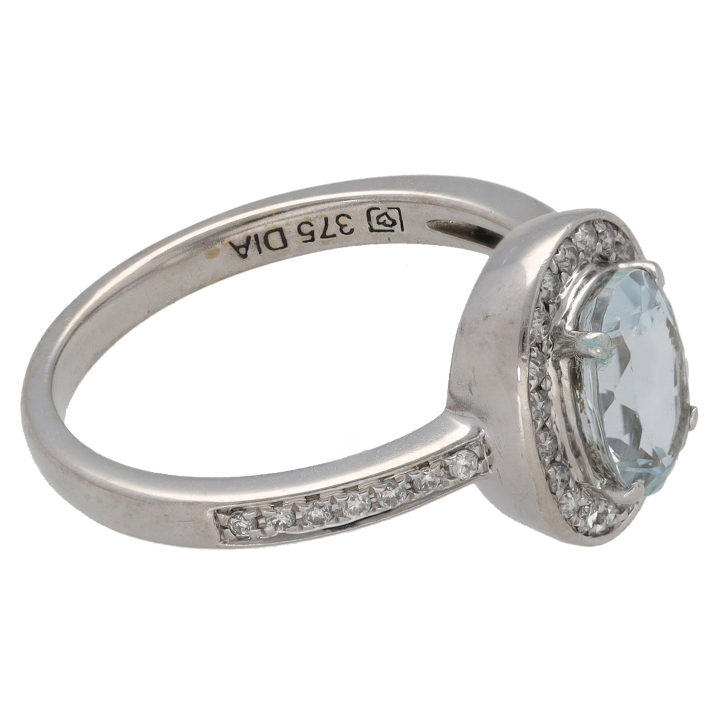 9ct White Gold Aquamarine & 0.20ct Diamond Dress/Cocktail Ring Size M