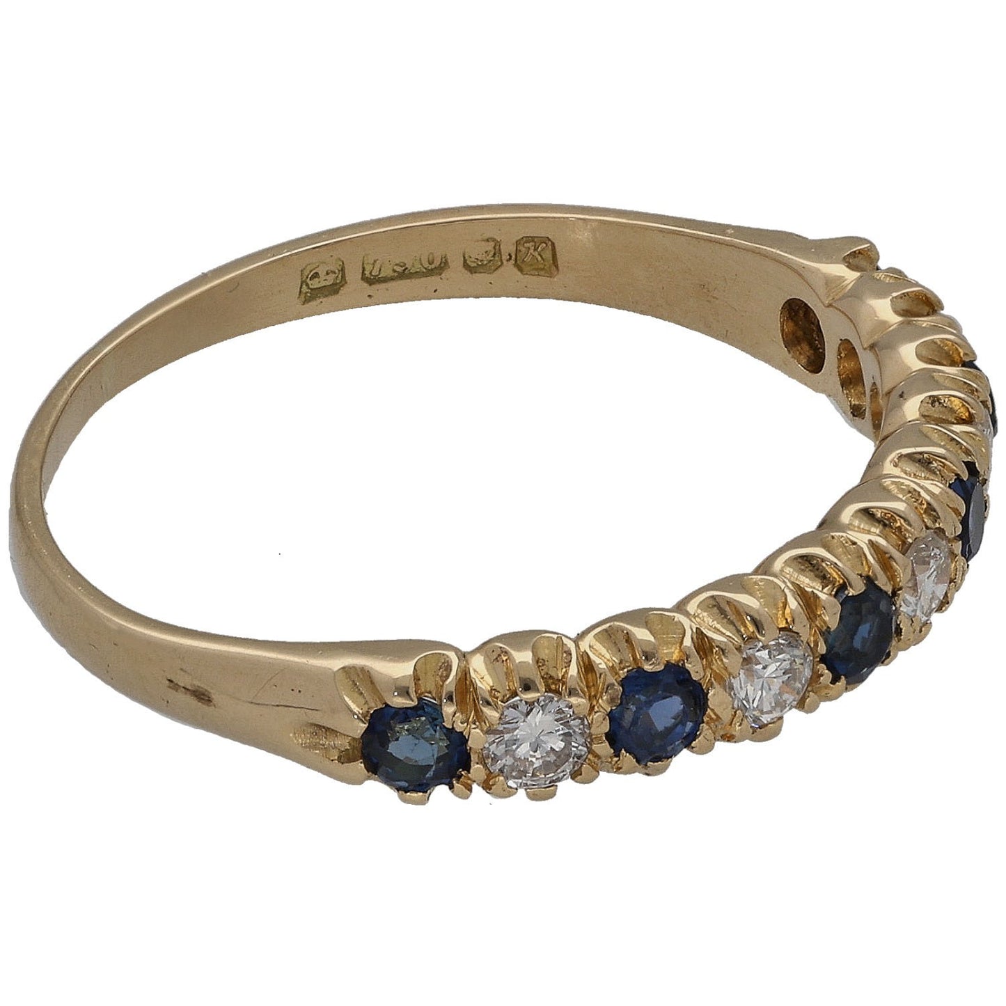 18ct Gold Sapphire & 0.10ct Diamond Half Eternity Ring Size M