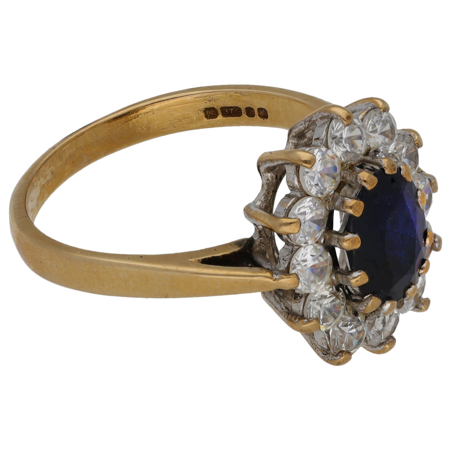 9ct Gold Sapphire & Cubic Zirconia Cluster Ring Size P
