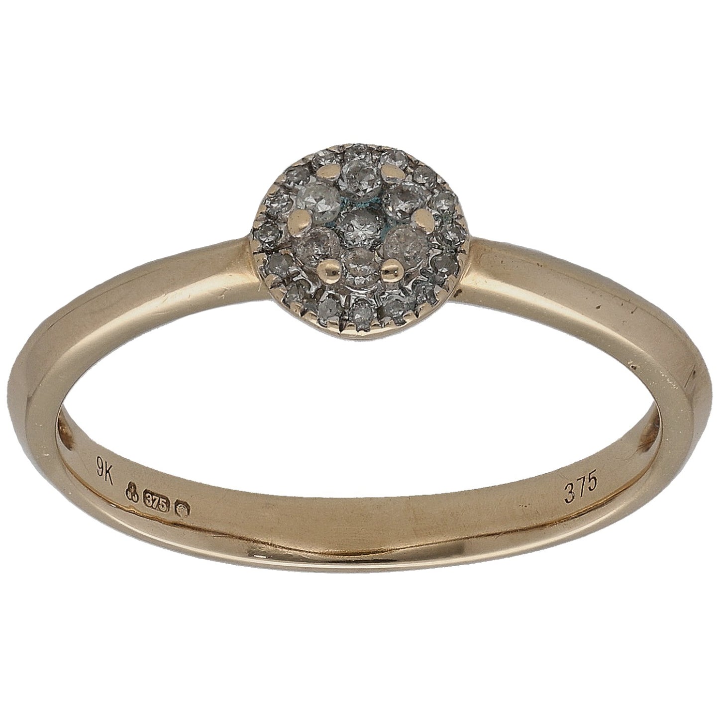 9ct gold round diamond cluster ring with circular halo top setting