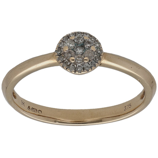 9ct gold round diamond cluster ring with circular halo top setting