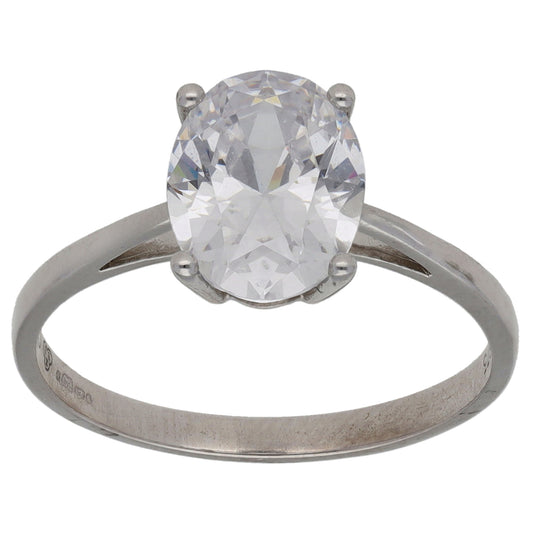 9ct White Gold Cubic Zirconia Single Stone Ring Size L