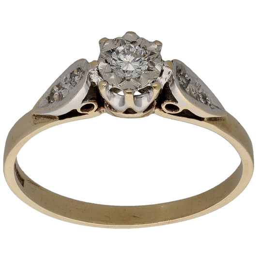 9ct Gold 0.12ct Diamond Solitaire Ring With Accent Stones Size O