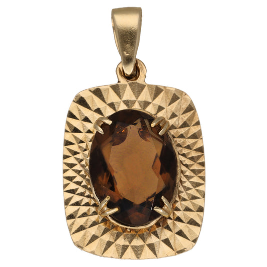 9ct Gold Smoky Quartz Single Stone Pendant