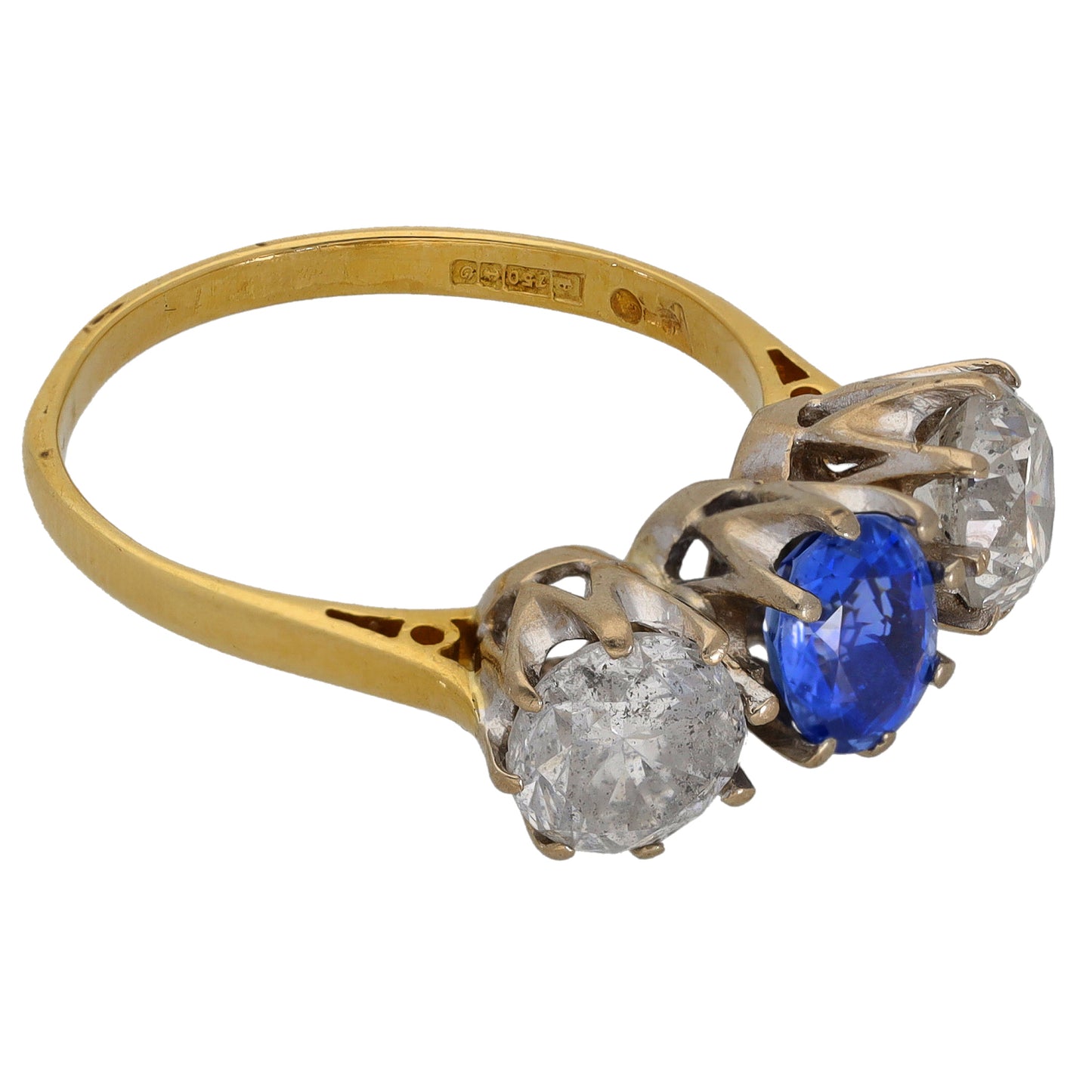 18ct Gold Sapphire & 2.00ct Diamond Trilogy Ring Size P