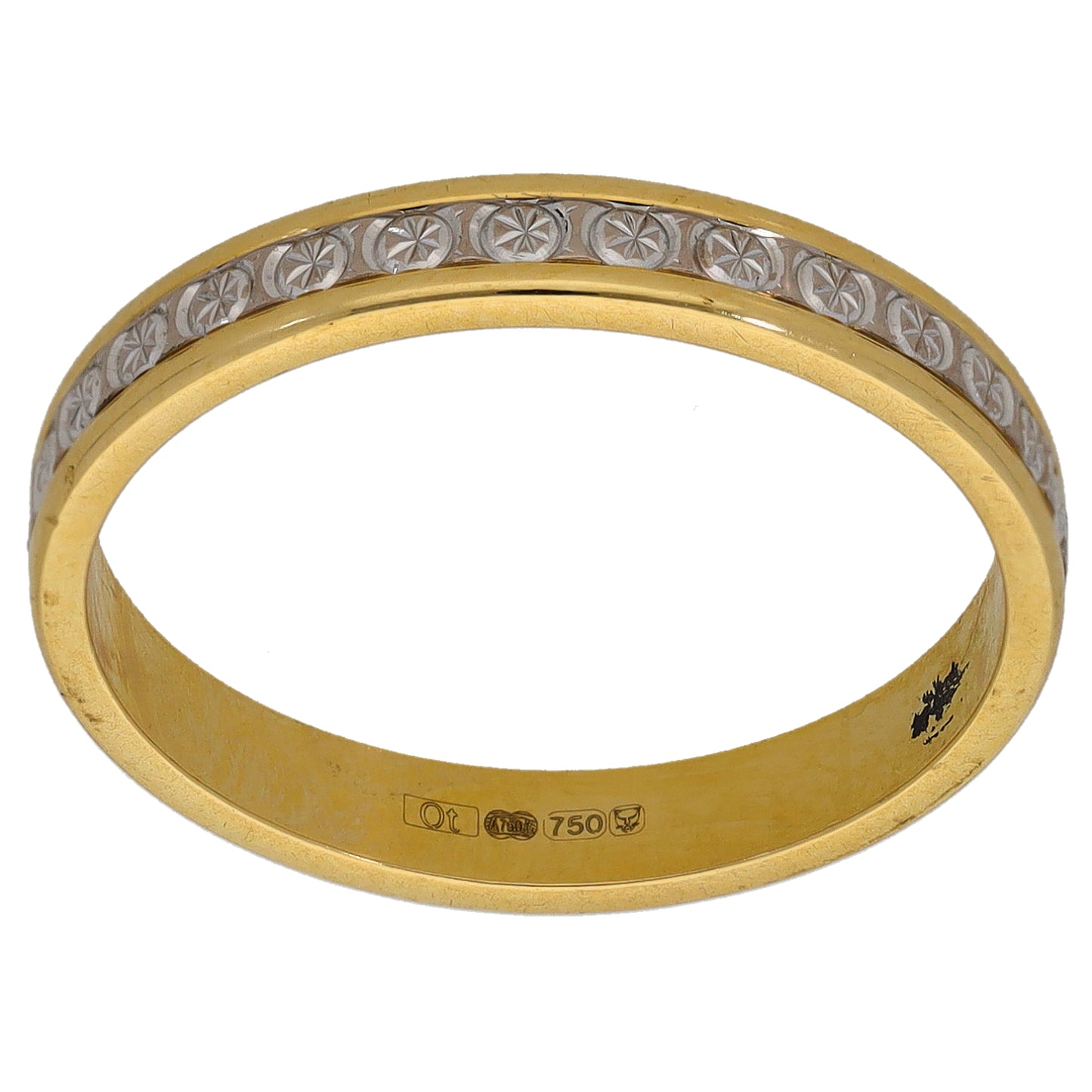 18ct Bicolour Gold Patterned Wedding Ring Size N