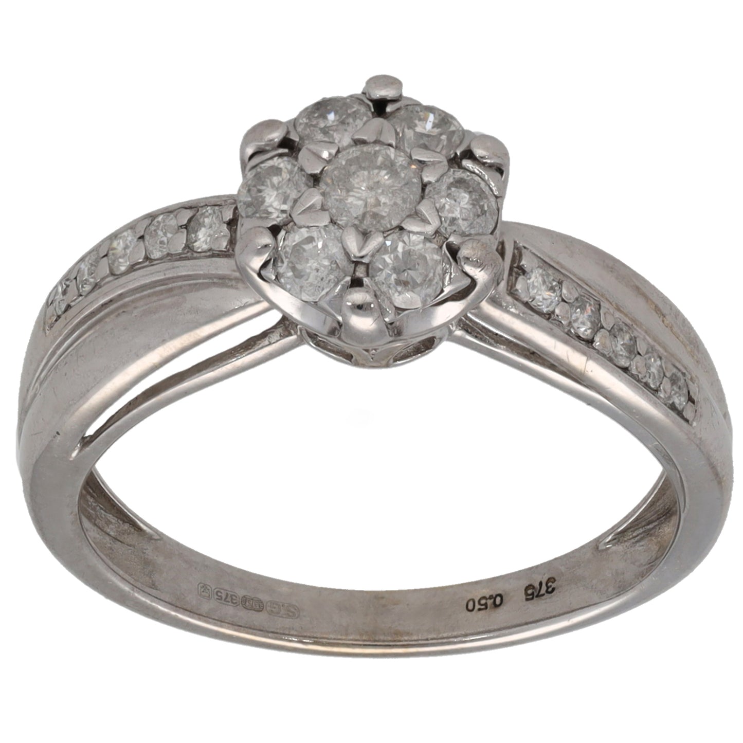 9ct White Gold 0.50ct Diamond Cluster Ring Size O