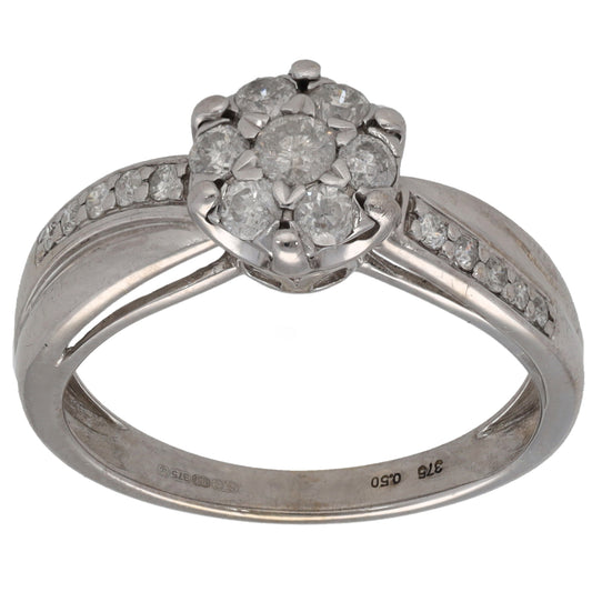 9ct White Gold 0.50ct Diamond Cluster Ring Size O