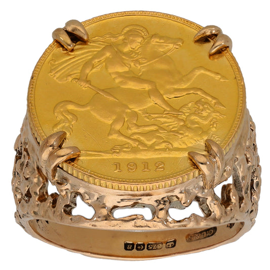 9ct Gold Half Sovereign Coin Ring Size O