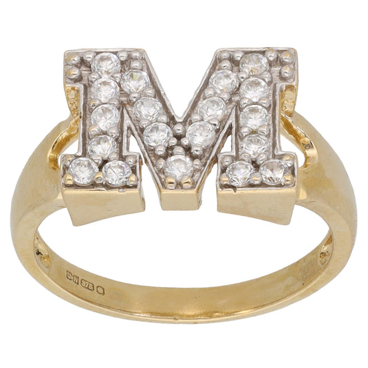 9ct Gold Cubic Zirconia Initial 'M' Ring Size N