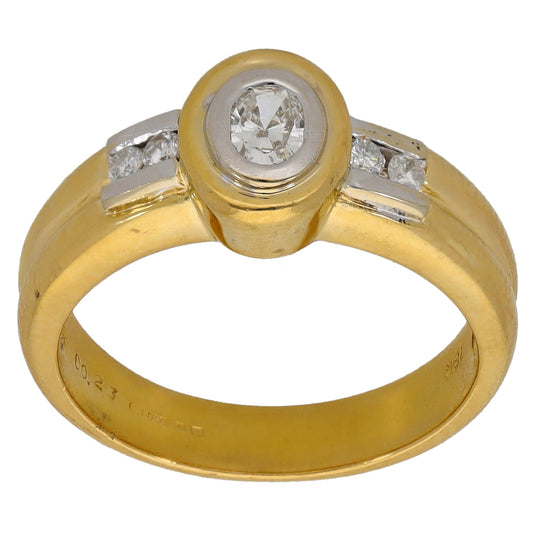 18ct Gold 0.23ct Diamond Solitaire Ring With Accent Stones Size L