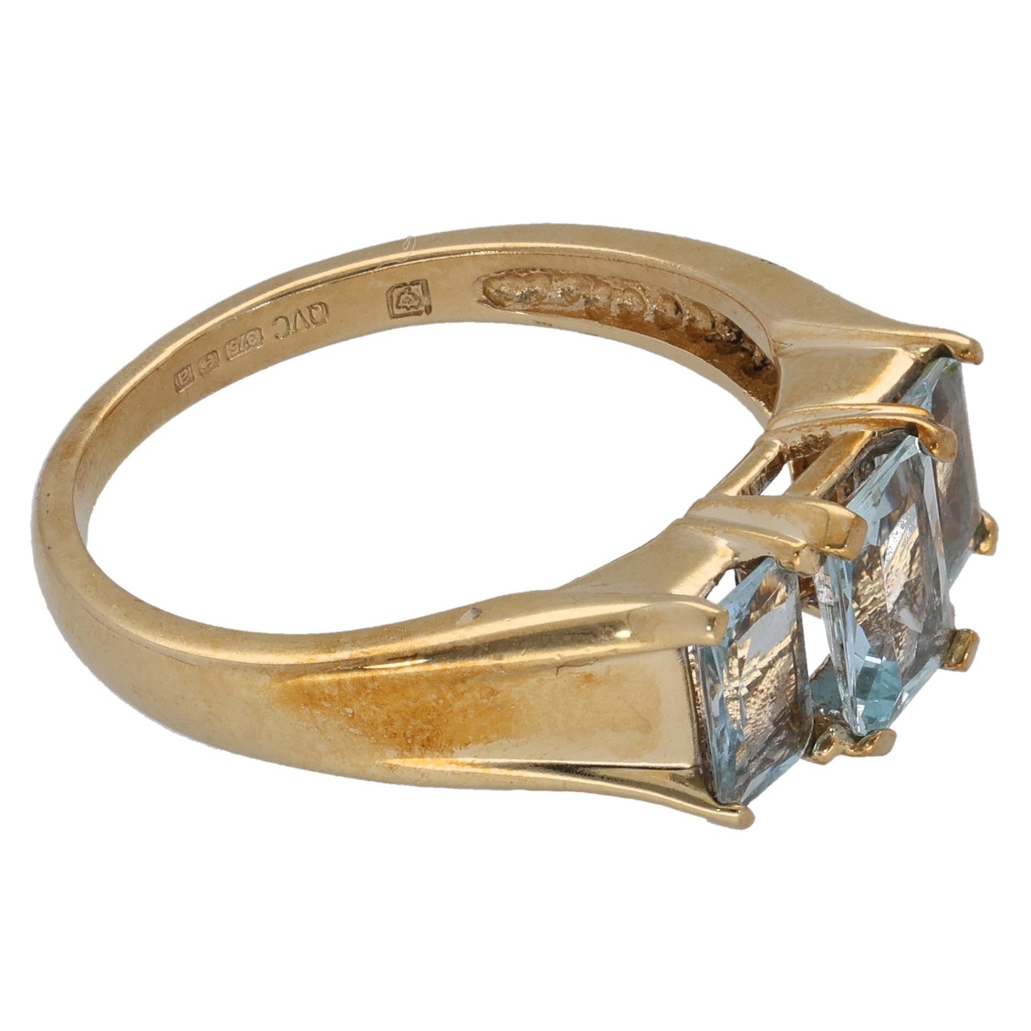 9ct Gold Aquamarine Three Stone Ring Size P