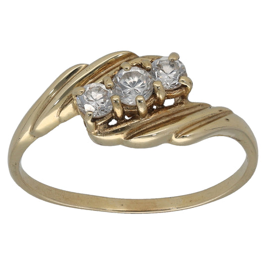 9ct Gold Cubic Zirconia Trilogy Ring Size Q