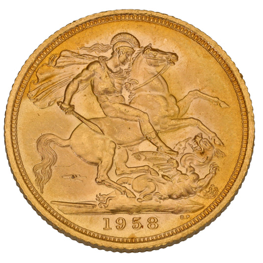 22ct Gold Queen Elizabeth II Full Sovereign Coin 1958