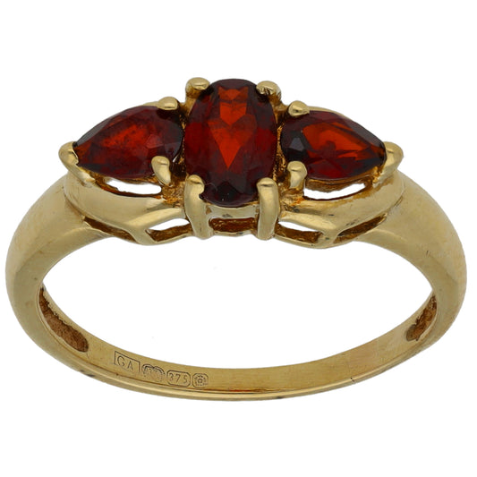 9ct Gold Garnet Three Stone Ring Size N