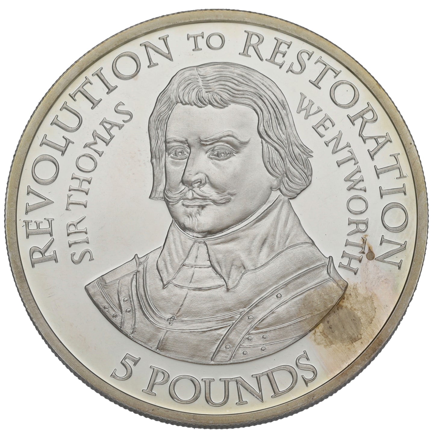Sterling Silver Revolution To Restoration Sir Thomas Wentworth 5 Pounds Coin 2010