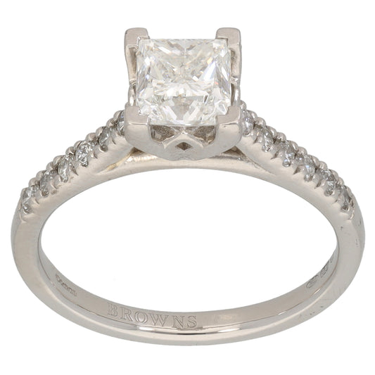 Platinum 1.44ct Diamond Solitaire Ring With Accent Stones Size K