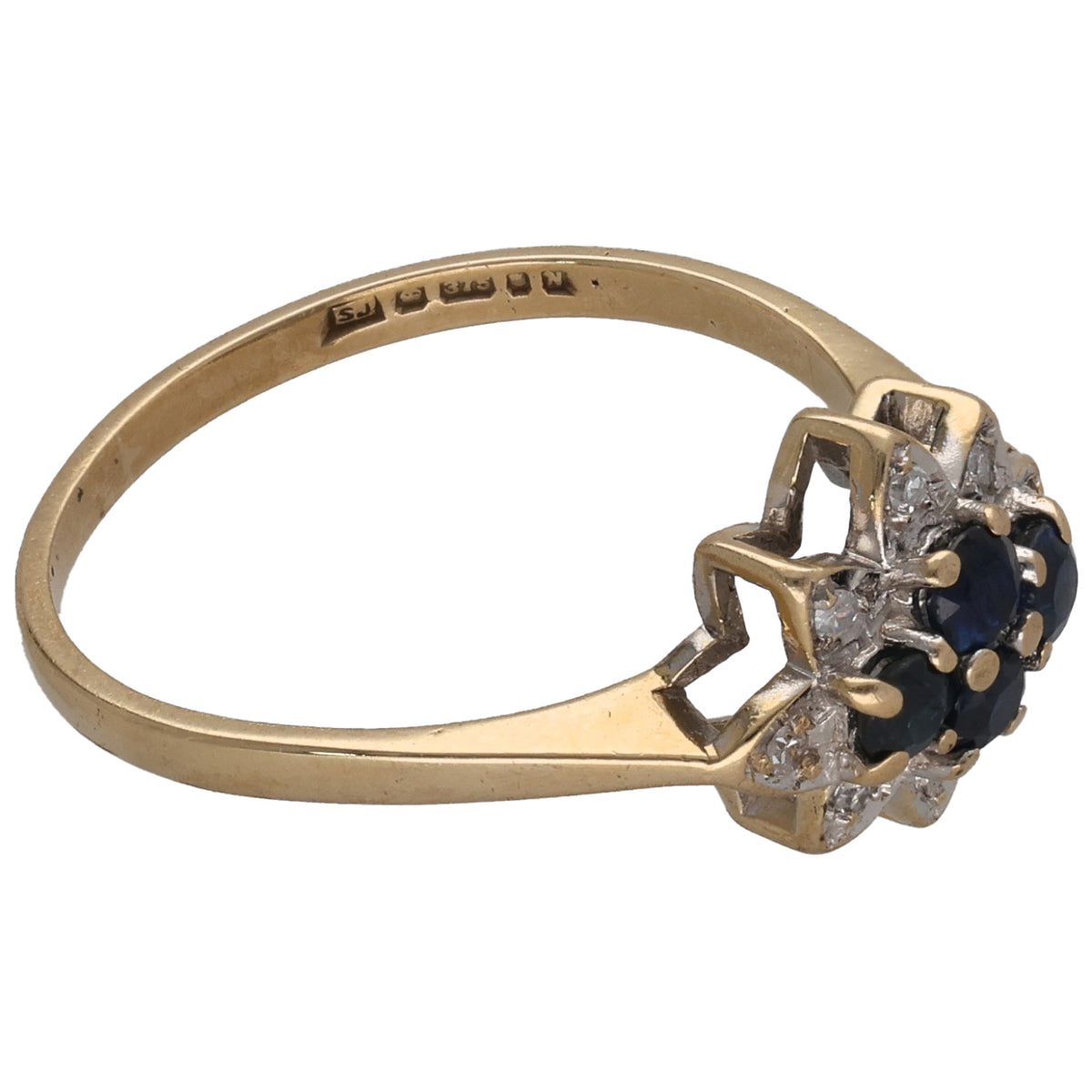 9ct Gold Sapphire & 0.04ct Diamond Dress/Cocktail Ring Size L