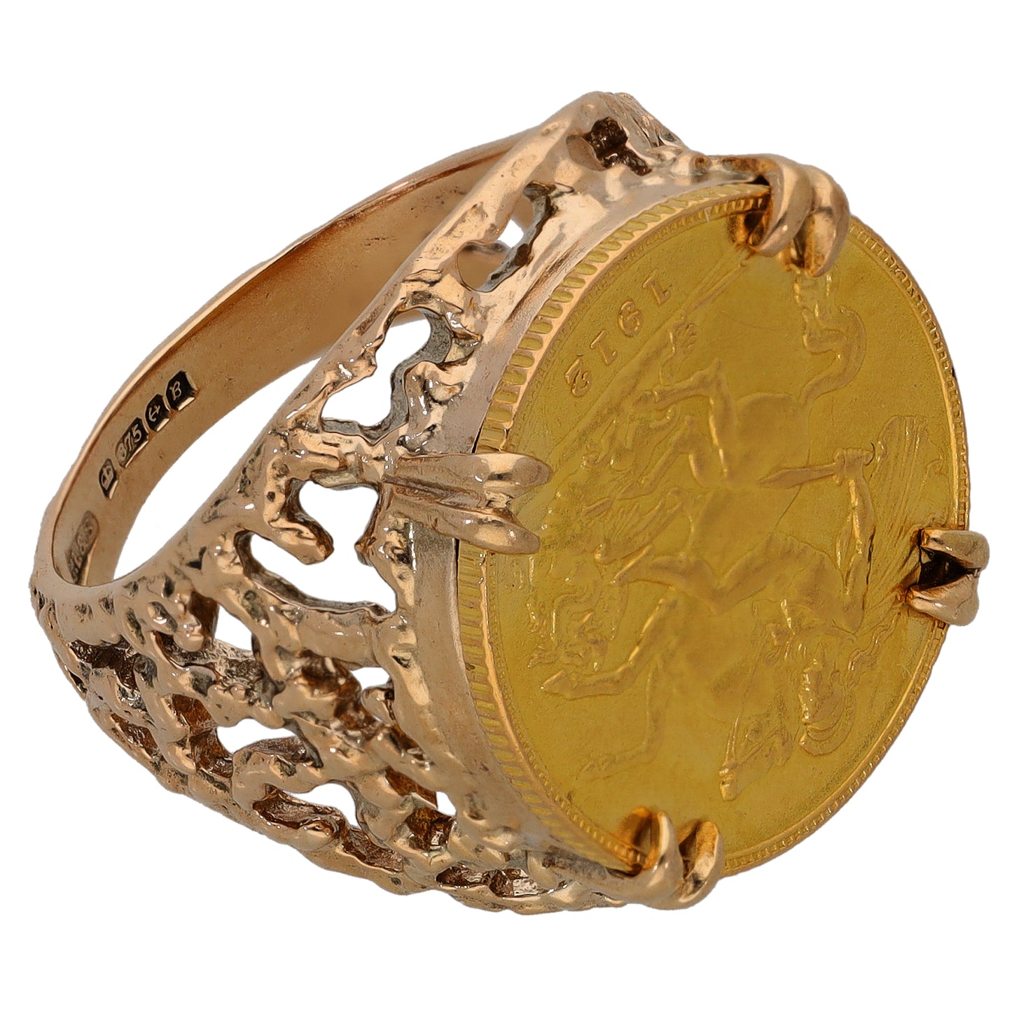 9ct Gold Half Sovereign Coin Ring Size O