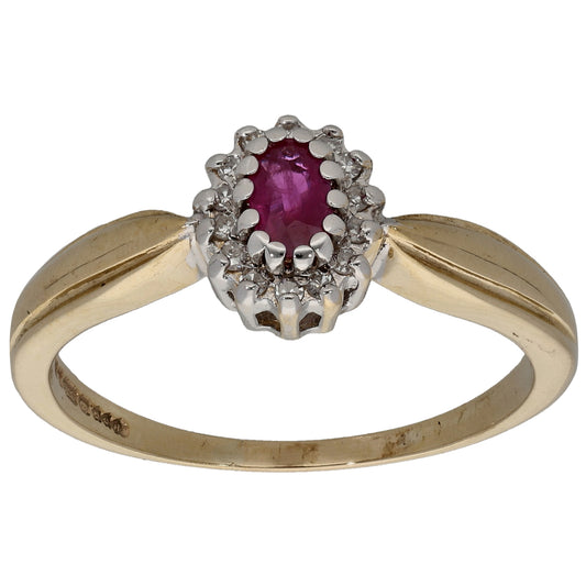 9ct Gold 0.07ct Diamond & Ruby Dress/Cocktail Ring Size N