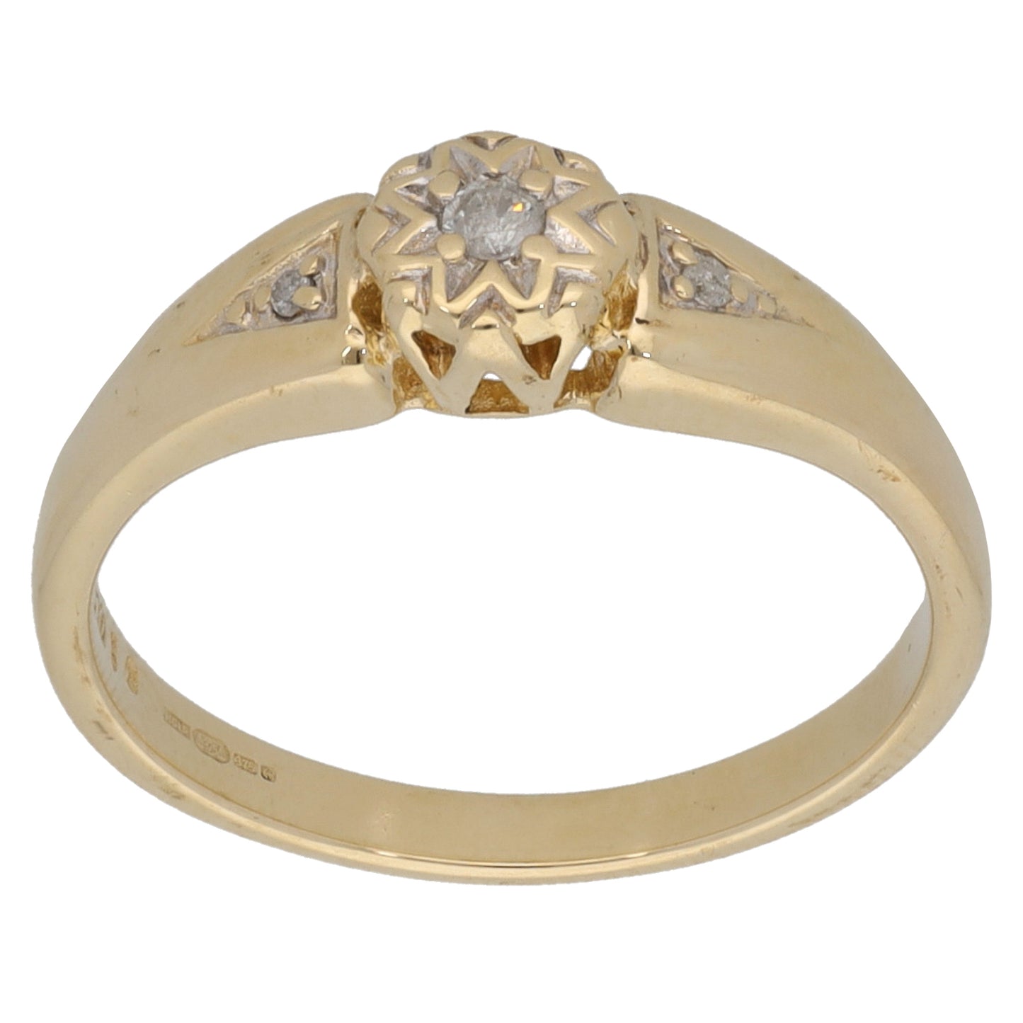 9ct Gold 0.05ct Diamond Three Stone Ring Size M