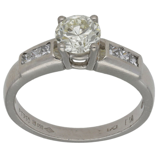 Platinum 1.17ct Diamond Solitaire Ring With Accent Stones Size O