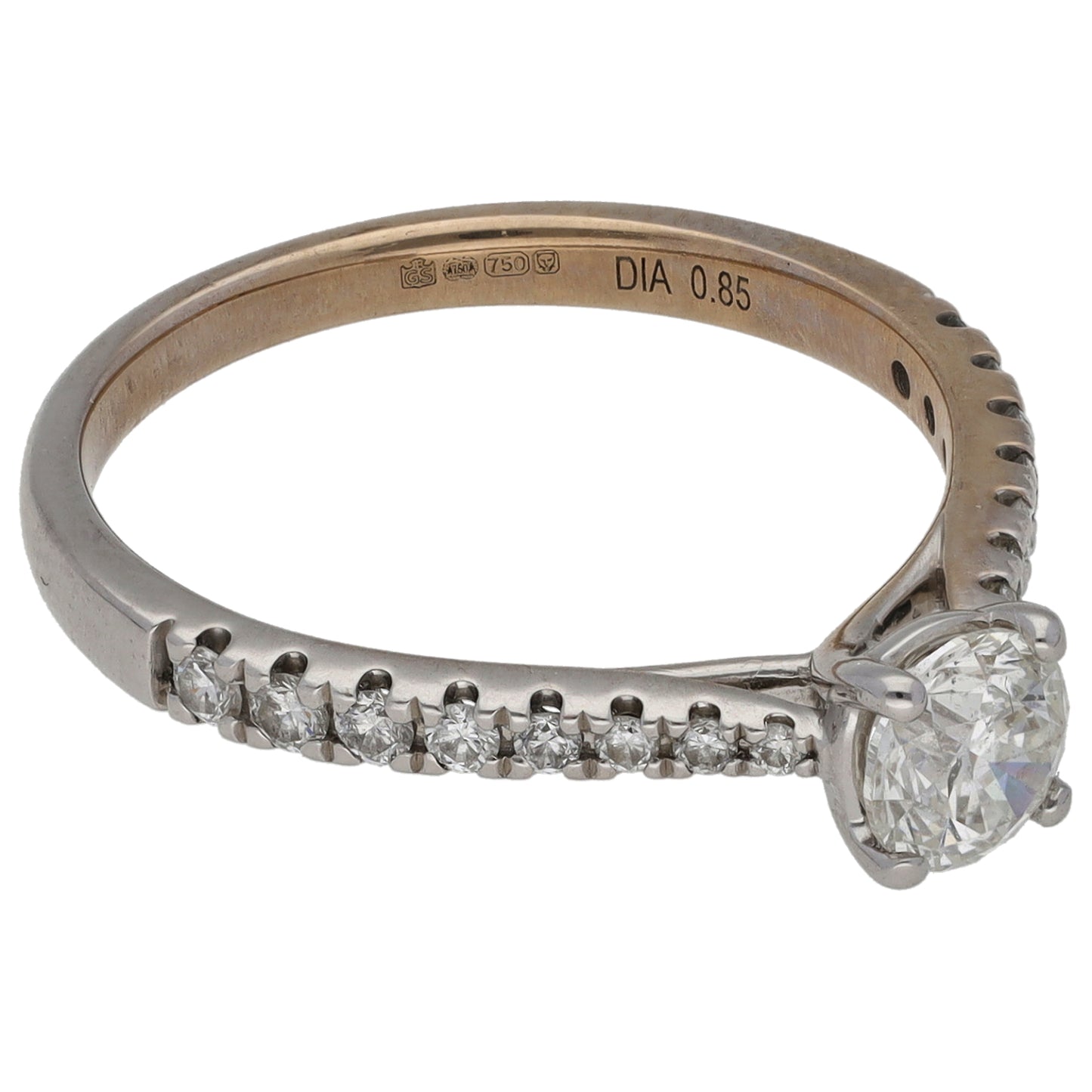 18ct White Gold 0.85ct Diamond Solitaire Ring With Accent Stones Size O