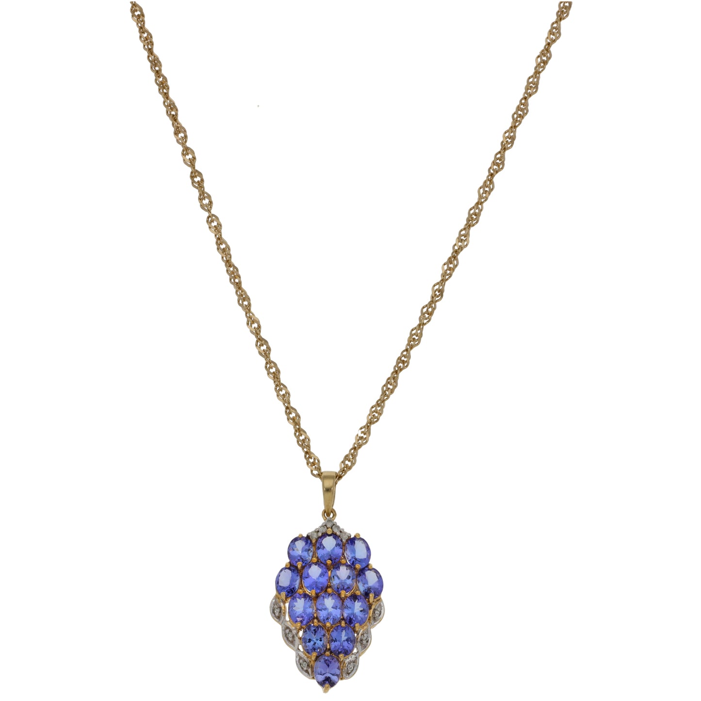 9ct Gold Tanzanite & 0.01ct Diamond Dress/Cocktail Pendant With Chain