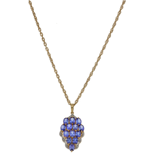 9ct Gold Tanzanite & 0.01ct Diamond Dress/Cocktail Pendant With Chain