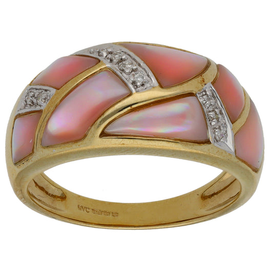 9ct Gold 0.045ct Diamond & Mother Of Pearl Dress/Cocktail Ring Size S