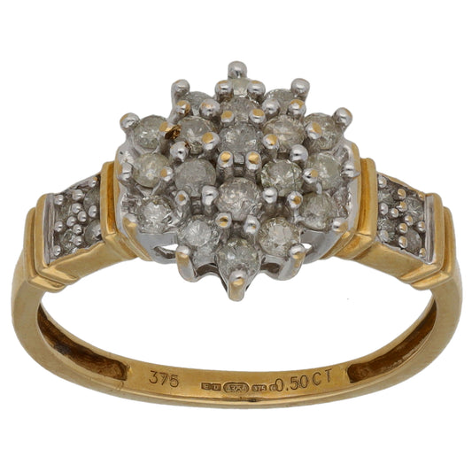 9ct Gold 0.50ct Diamond Cluster Ring Size M