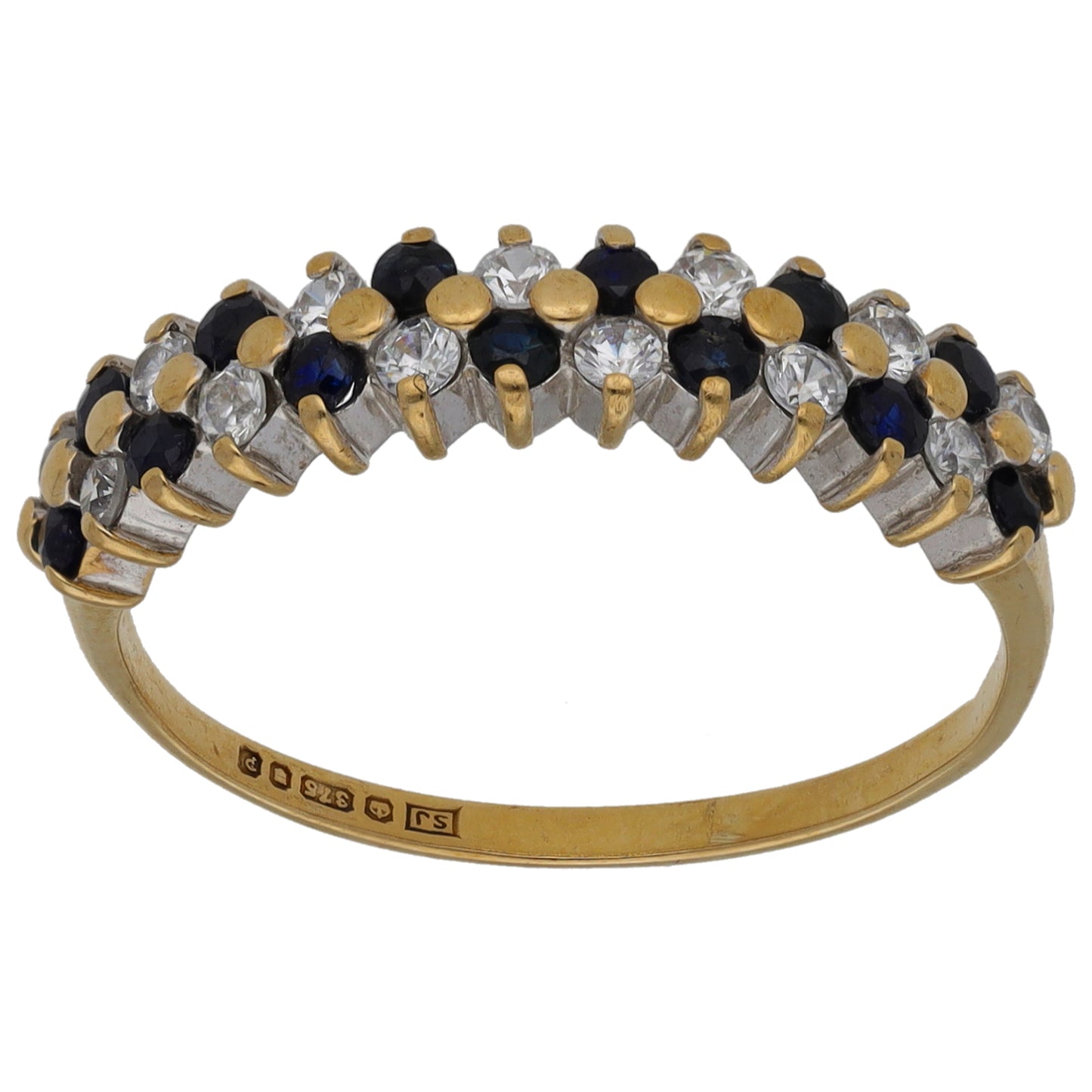 9ct Gold Sapphire & Cubic Zirconia Half Eternity Ring Size O