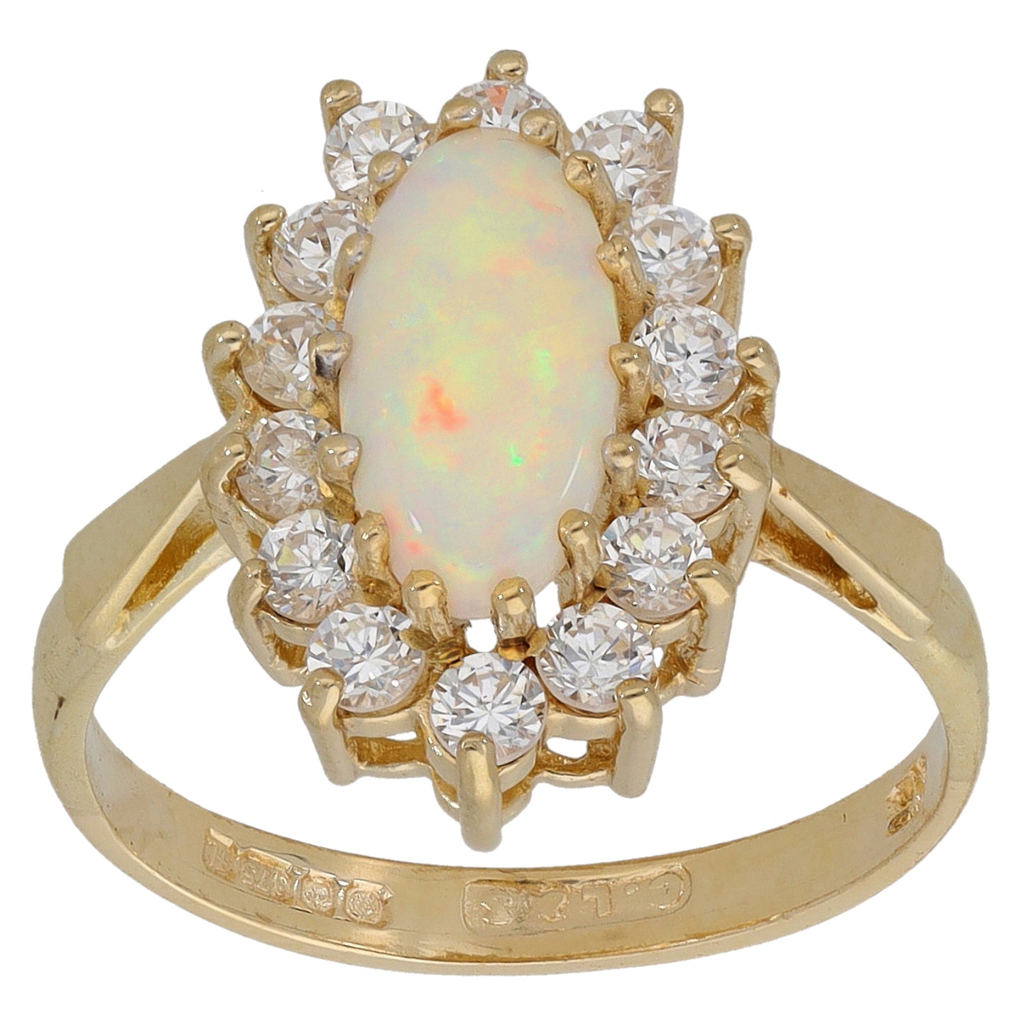 9ct Gold Opal & Cubic Zirconia Cluster Ring Size L