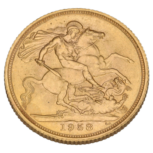 22ct Gold Queen Elizabeth II Full Sovereign Coin 1958
