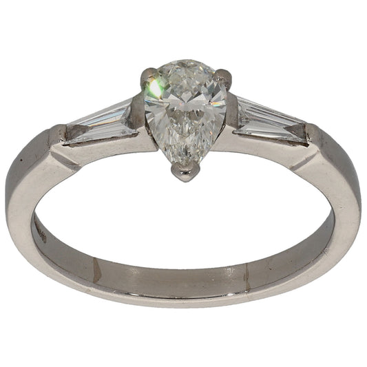 Platinum 0.75ct Diamond Solitaire Ring With Accent Stones Size N