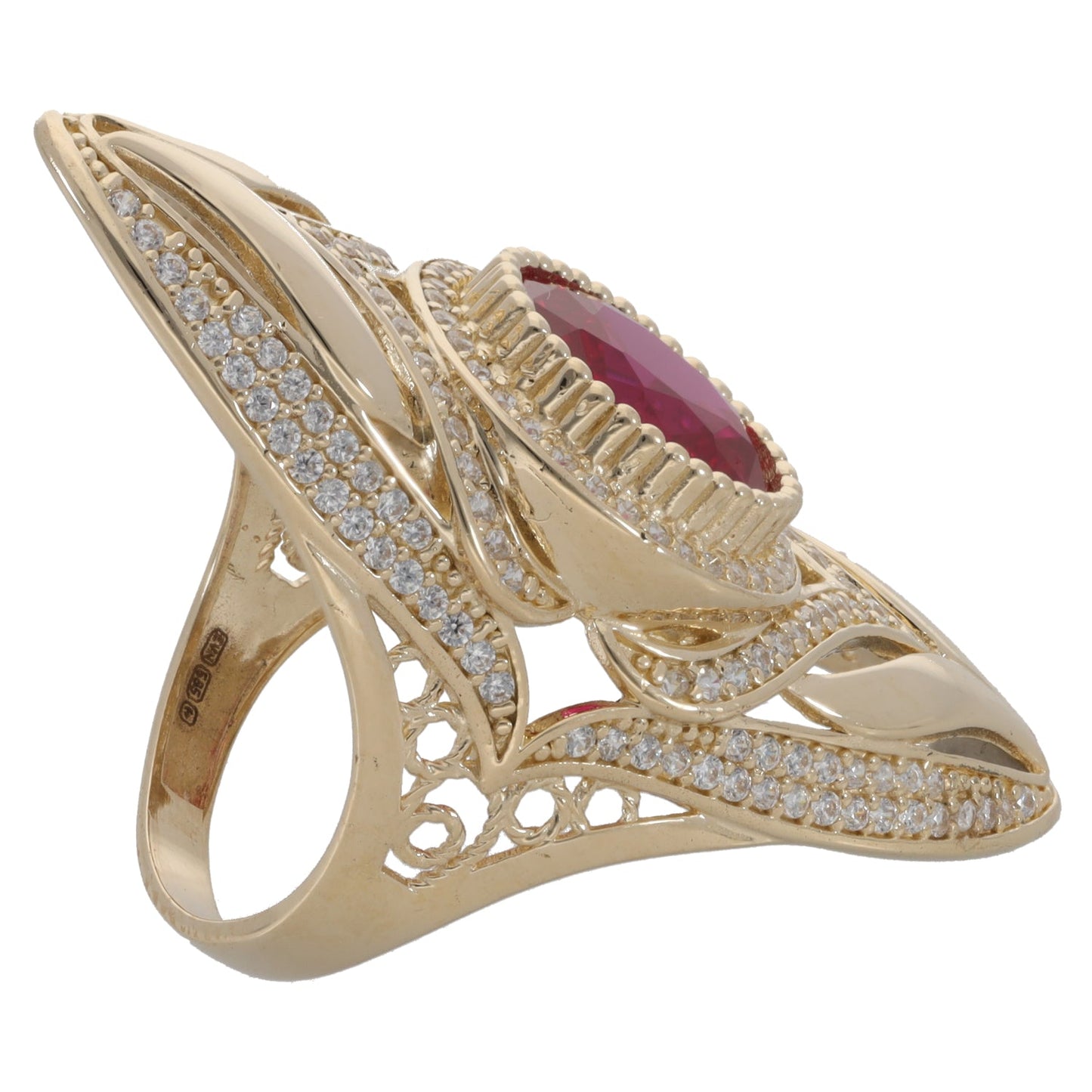 New 14ct Gold Red CZ Dress/Cocktail Ring