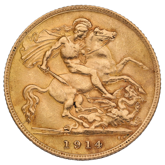 22ct Gold King George V Half Sovereign Coin 1914