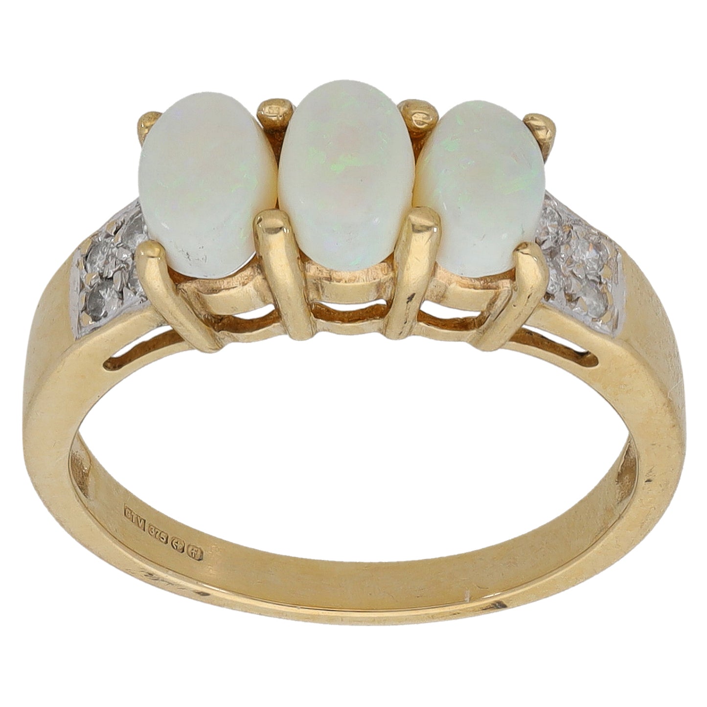 9ct Gold 0.08ct Diamond & Opal Dress/Cocktail Ring Size N